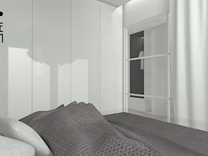 Projekt mieszkania z aneksem_Katowice - Mała szara sypialnia, styl skandynawski - zdjęcie od KP Pure Form