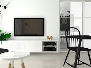Projekt mieszkania z aneksem_Katowice - Mały biały salon z jadalnią, styl skandynawski - zdjęcie od KP Pure Form