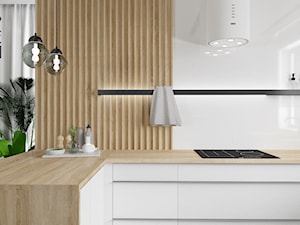Projekt domu przytulna nowoczesnosć - Mała otwarta biała z zabudowaną lodówką kuchnia w kształcie litery l, styl nowoczesny - zdjęcie od KP Pure Form