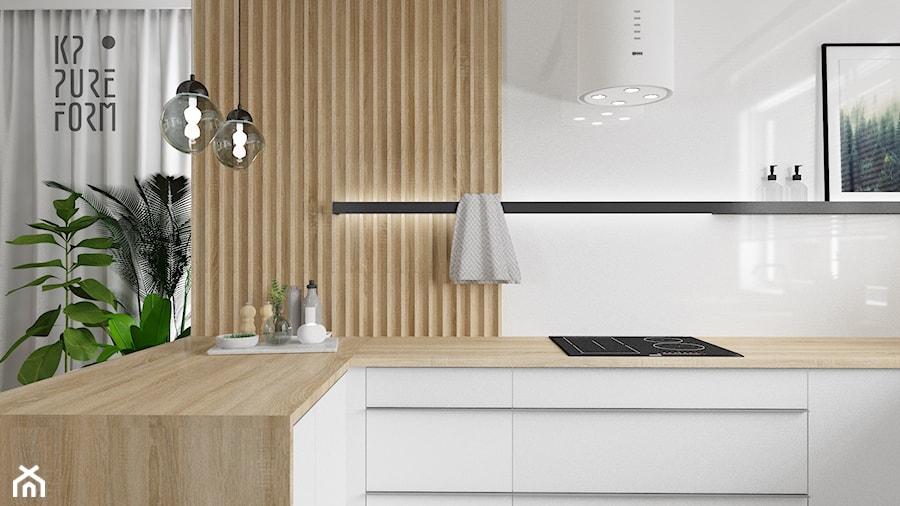 Projekt domu przytulna nowoczesnosć - Mała otwarta biała z zabudowaną lodówką kuchnia w kształcie litery l, styl nowoczesny - zdjęcie od KP Pure Form