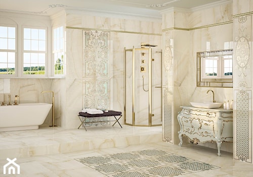 SALONI - Duża jako pokój kąpielowy łazienka z oknem, styl glamour - zdjęcie od Mozaika.pl