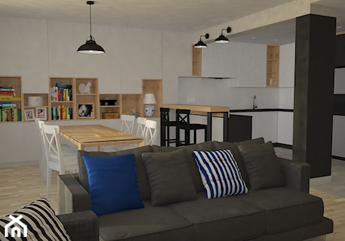 Projekt mieszkania w zabudowie szeregowej - Średnia czarna szara jadalnia w salonie, styl skandynawski - zdjęcie od in studio pracownia