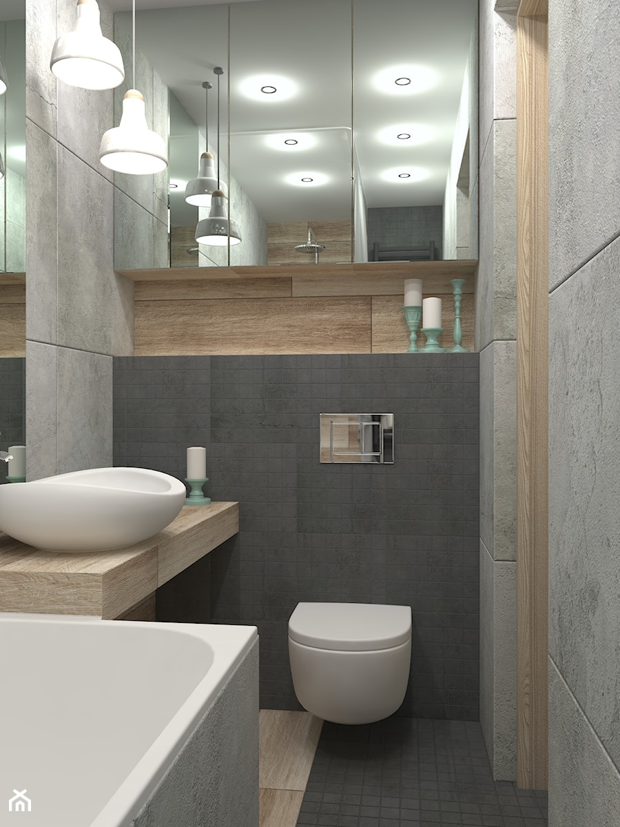 Sposób na małą łazienkę - Mała bez okna z punktowym oświetleniem łazienka, styl skandynawski - zdjęcie od LUDWEE Pracownia Architektury Wnętrz Ewa Jasionowska