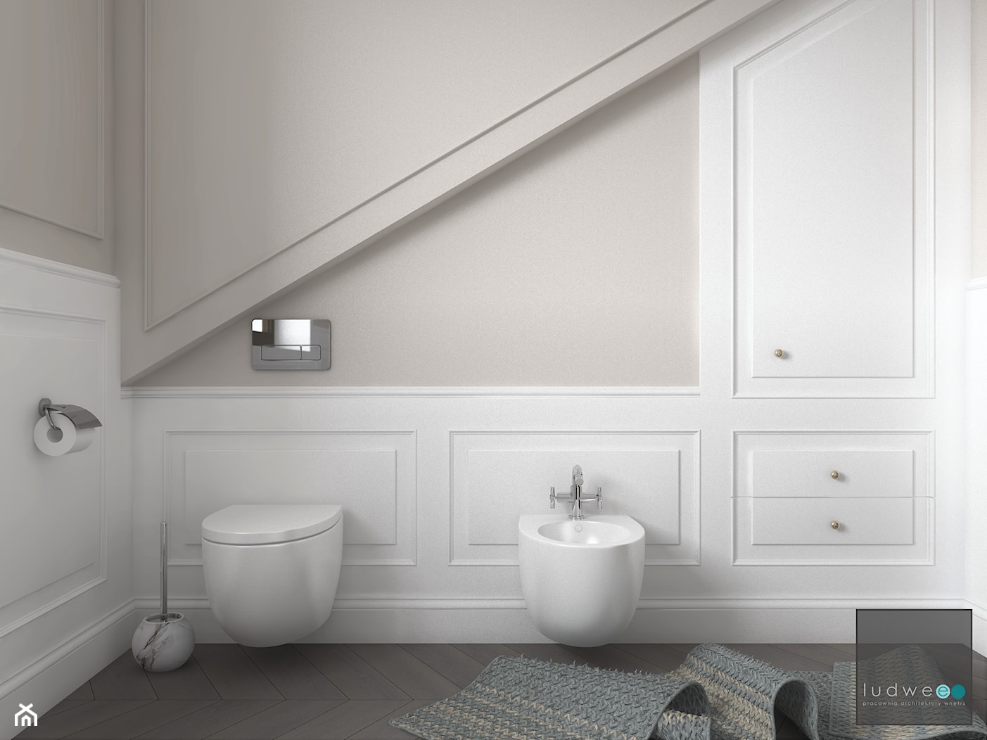 An(g)ielski spokój - Mała na poddaszu łazienka, styl tradycyjny - zdjęcie od LUDWEE Pracownia Architektury Wnętrz Ewa Jasionowska - Homebook