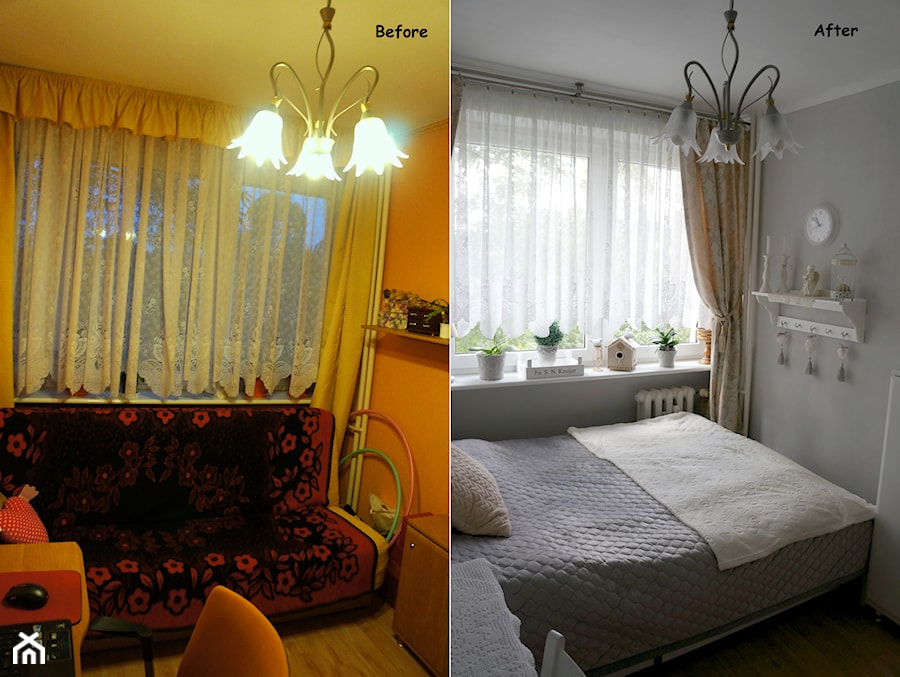 Metamorfoza sypialni - Mała szara sypialnia, styl nowoczesny - zdjęcie od projektdom.net
