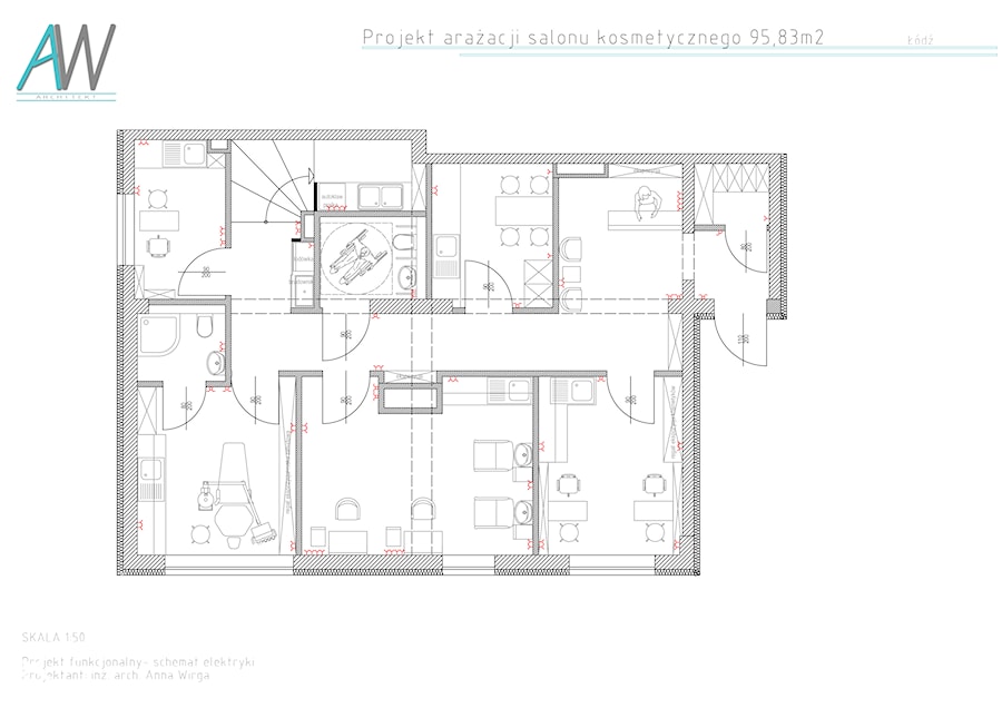 Projekt salonu kosmetycznego 95,85m2 Barciński Park Apartamenty Łódź - Wnętrza publiczne - zdjęcie od KROPKA Design