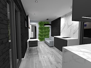 Domek letniskowy 35m2 - Mały biały czarny salon z kuchnią z jadalnią, styl nowoczesny - zdjęcie od KROPKA Design