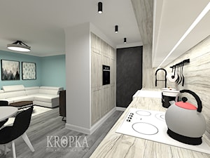 Salon z aneksem 22,60m2 Brzeg - Kuchnia, styl rustykalny - zdjęcie od KROPKA Design