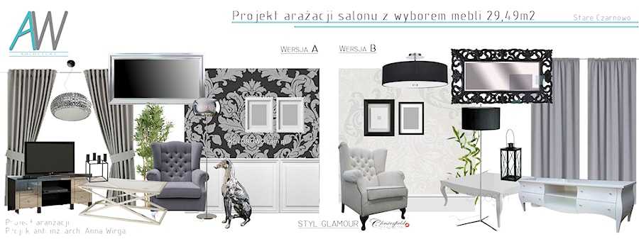 Aranżacja parteru domku jednorodzinnego- dobór mebli i dodatków - Salon, styl glamour - zdjęcie od KROPKA Design