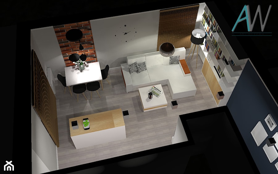 Salon z jadalnią i przedpokojem 32,29m2 Koszalin - Salon, styl skandynawski - zdjęcie od KROPKA Design