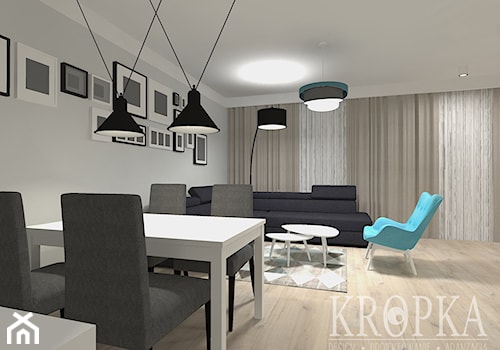 Dom 118m2 Iwiny- salon - Średni biały salon z jadalnią, styl nowoczesny - zdjęcie od KROPKA Design