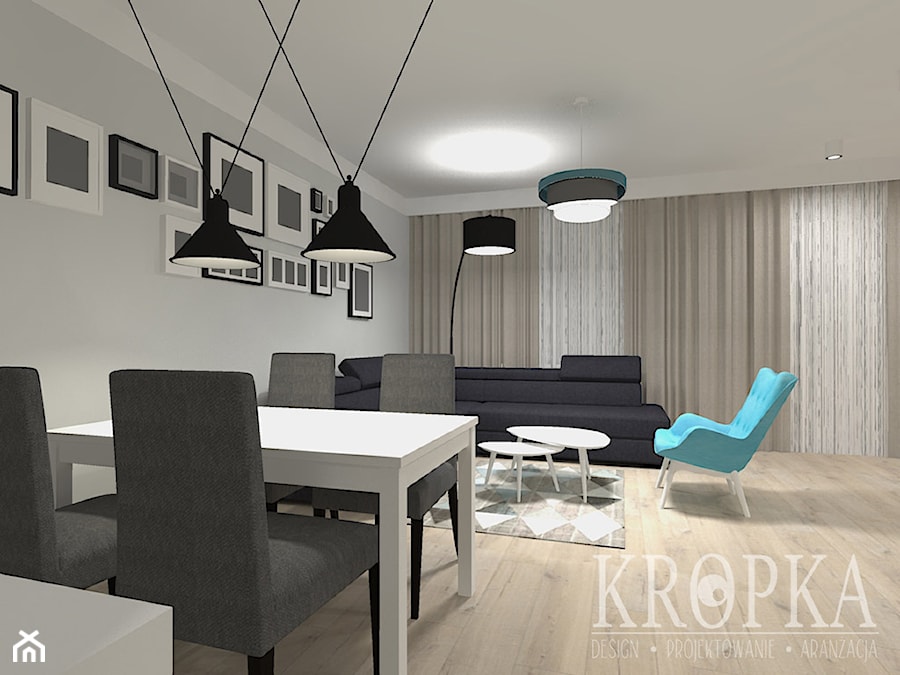 Dom 118m2 Iwiny- salon - Średni biały salon z jadalnią, styl nowoczesny - zdjęcie od KROPKA Design