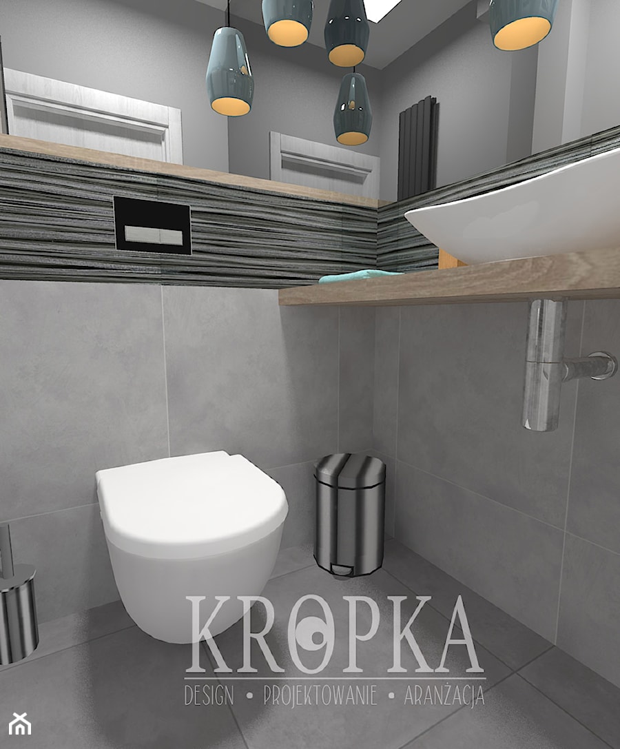 Dom 118m2 Iwiny- wc - Mała na poddaszu bez okna łazienka, styl nowoczesny - zdjęcie od KROPKA Design