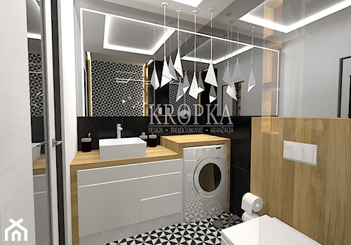 Łazienka 5,37m2 Brzeg - Mała na poddaszu bez okna z pralką / suszarką z lustrem łazienka, styl nowoczesny - zdjęcie od KROPKA Design
