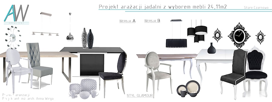 Aranżacja parteru domku jednorodzinnego- dobór mebli i dodatków - Jadalnia, styl glamour - zdjęcie od KROPKA Design