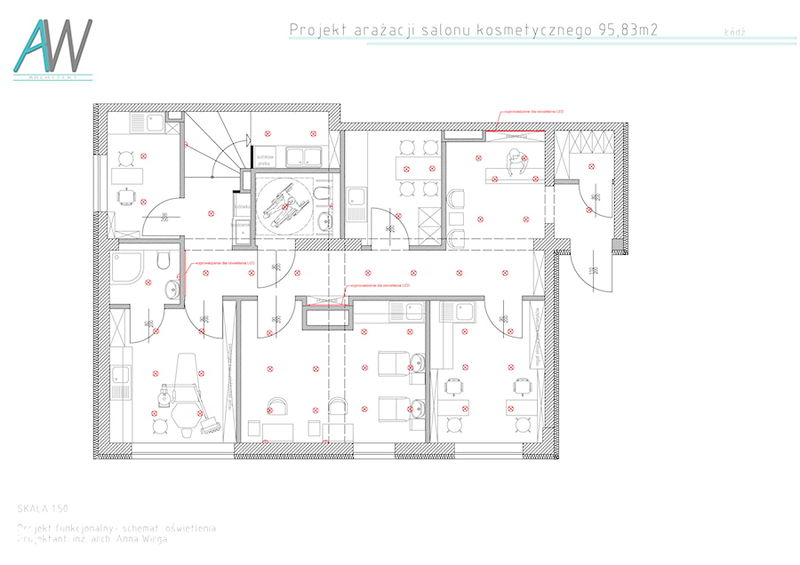 Projekt salonu kosmetycznego 95,85m2 Barciński Park Apartamenty Łódź - Wnętrza publiczne - zdjęcie od KROPKA Design