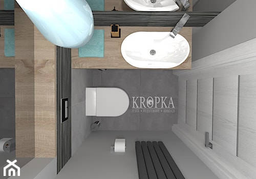Dom 118m2 Iwiny- wc - Mała na poddaszu bez okna z lustrem łazienka, styl nowoczesny - zdjęcie od KROPKA Design