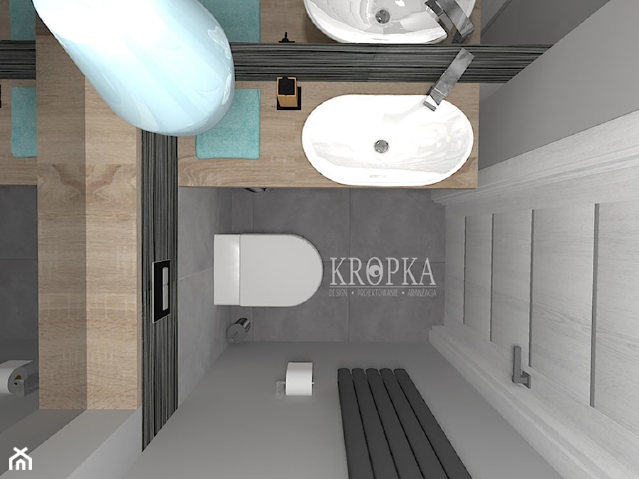 Dom 118m2 Iwiny- wc - Mała na poddaszu bez okna z lustrem łazienka, styl nowoczesny - zdjęcie od KROPKA Design