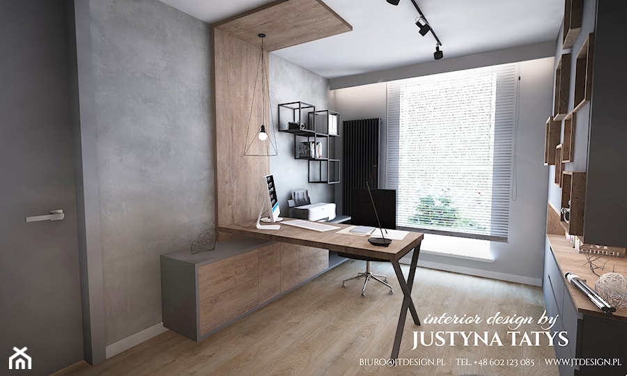 Industrialny klimat - Średnie szare biuro, styl industrialny - zdjęcie od JT DESIGN Justyna Tatys