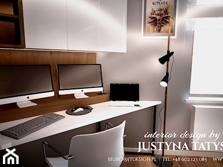 Aranżacje wnętrz - Biuro: Domowe biuro - JT DESIGN Justyna Tatys. Przeglądaj, dodawaj i zapisuj najlepsze zdjęcia, pomysły i inspiracje designerskie. W bazie mamy już prawie milion fotografii!
