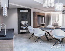 Średni biały salon z kuchnią z jadalnią, styl glamour - zdjęcie od JT DESIGN Justyna Tatys - Homebook