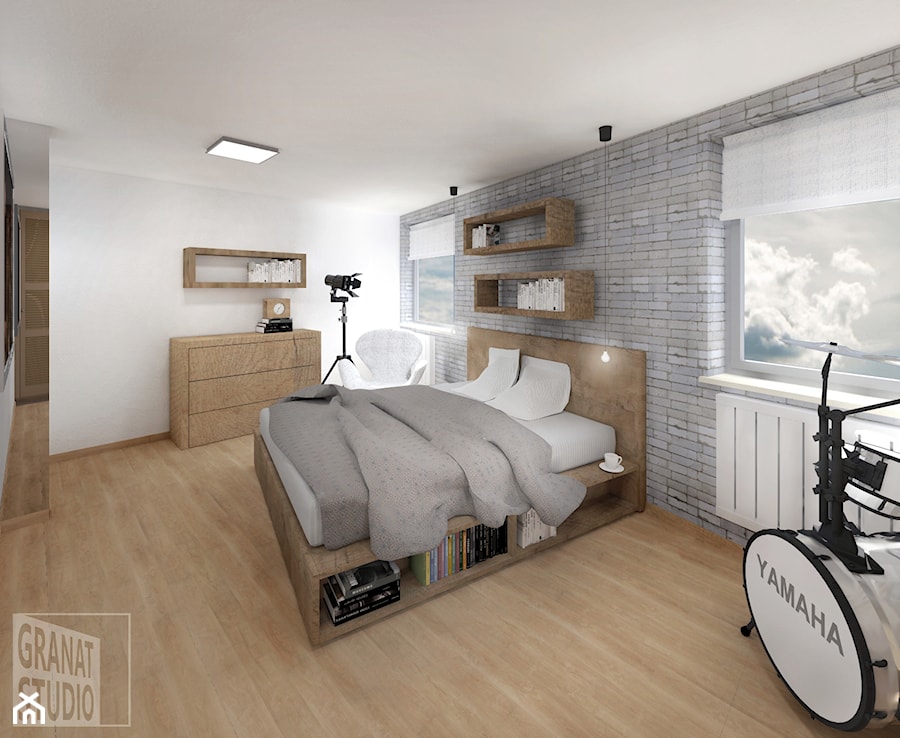 Sypialnia młodego mężczyzny - Sypialnia, styl nowoczesny - zdjęcie od Granat Studio