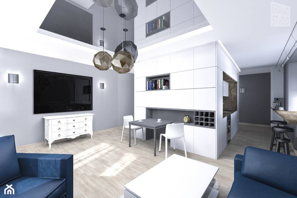 Salon z widokiem na aneks kuchenny - zdjęcie od Granat Studio - Homebook