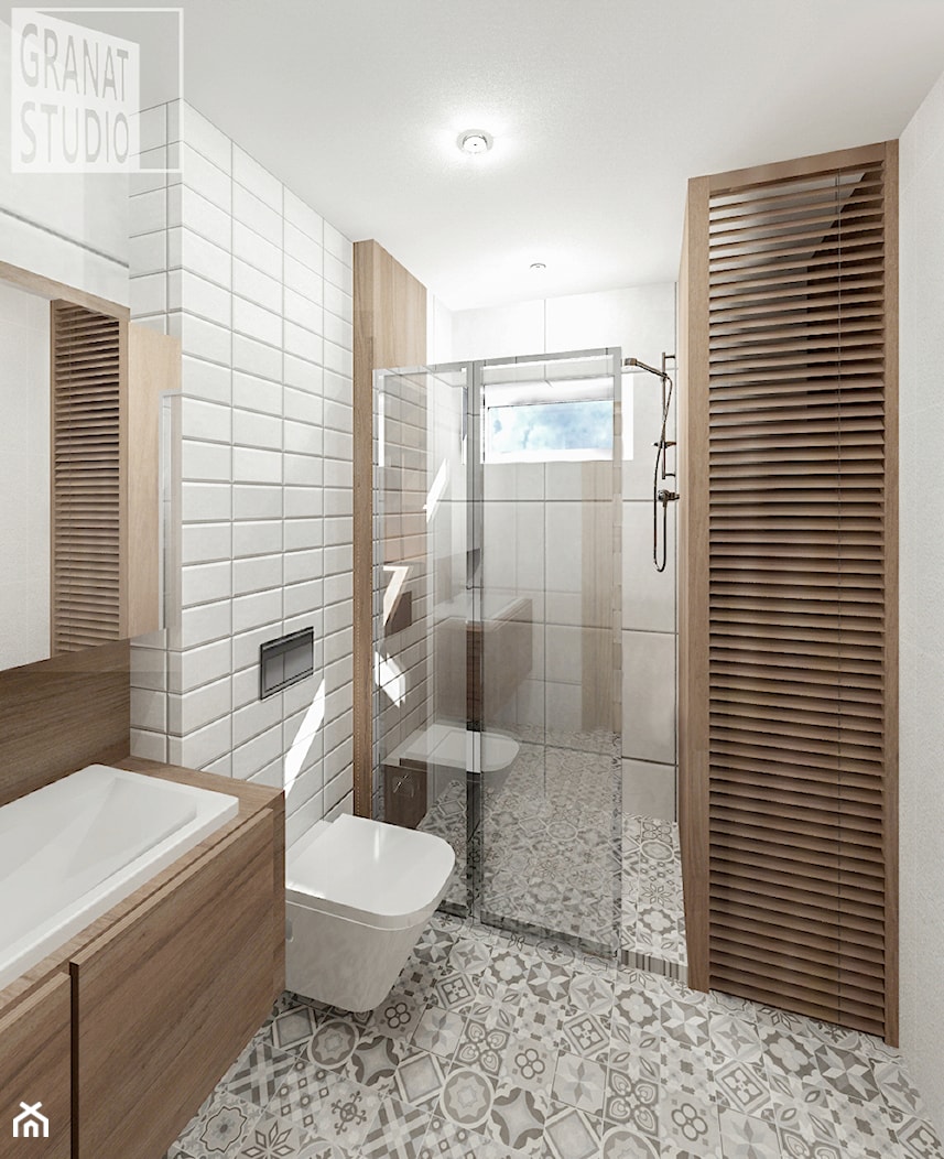 Łazienka w domu jednorodzinnym - Średnia z punktowym oświetleniem łazienka z oknem, styl rustykalny - zdjęcie od Granat Studio - Homebook