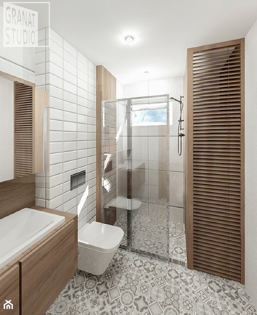 Łazienka w domu jednorodzinnym - Średnia z punktowym oświetleniem łazienka z oknem, styl rustykalny - zdjęcie od Granat Studio