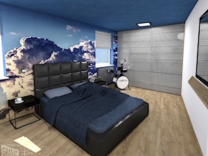 Sypialnia młodego mężczyzny - Średnia biała niebieska sypialnia, styl nowoczesny - zdjęcie od Granat Studio