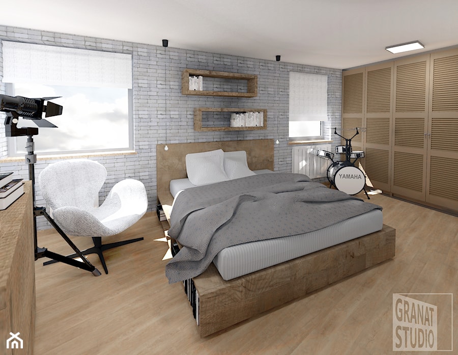 Sypialnia młodego mężczyzny - Sypialnia, styl nowoczesny - zdjęcie od Granat Studio