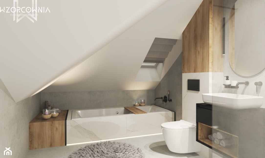 Łazienka z drewnem i marmurem - zdjęcie od Wzorcownia Studio Architektury Wnętrz - Homebook