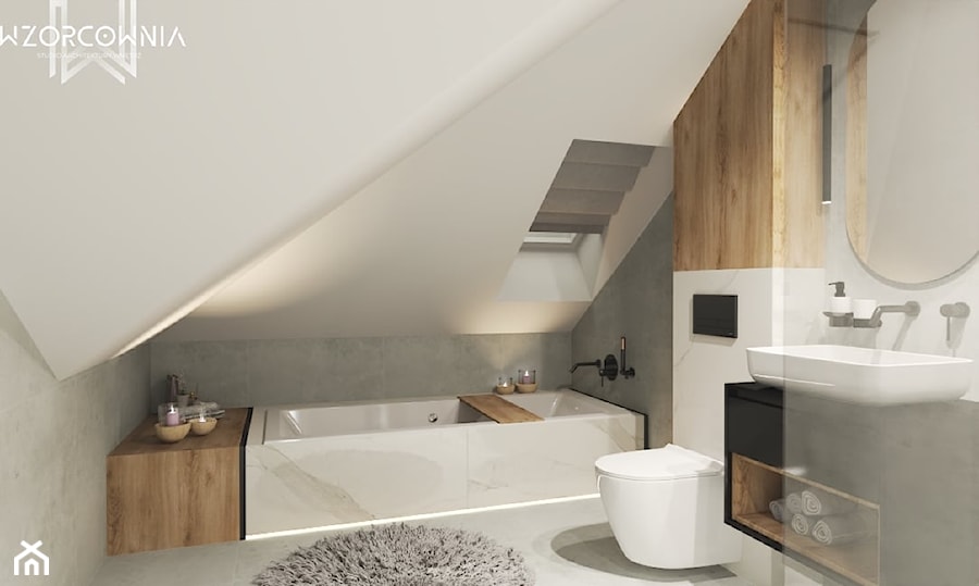 Łazienka z drewnem i marmurem - zdjęcie od Wzorcownia Studio Architektury Wnętrz