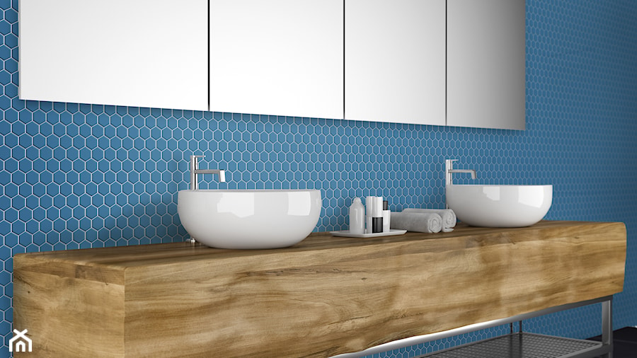 Z lustrem z dwoma umywalkami łazienka, styl nowoczesny - zdjęcie od Raw Decor