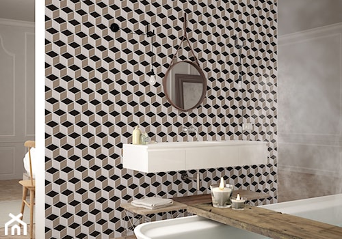 Mozaiki w łazience - Mała na poddaszu bez okna łazienka, styl nowoczesny - zdjęcie od Raw Decor