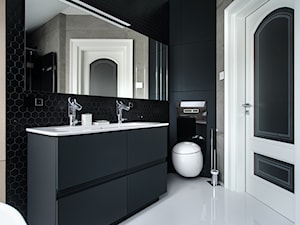 Projekt łazienki - Heksagon, duży, czarny, matowy - Mała na poddaszu bez okna z lustrem łazienka, styl minimalistyczny - zdjęcie od Raw Decor