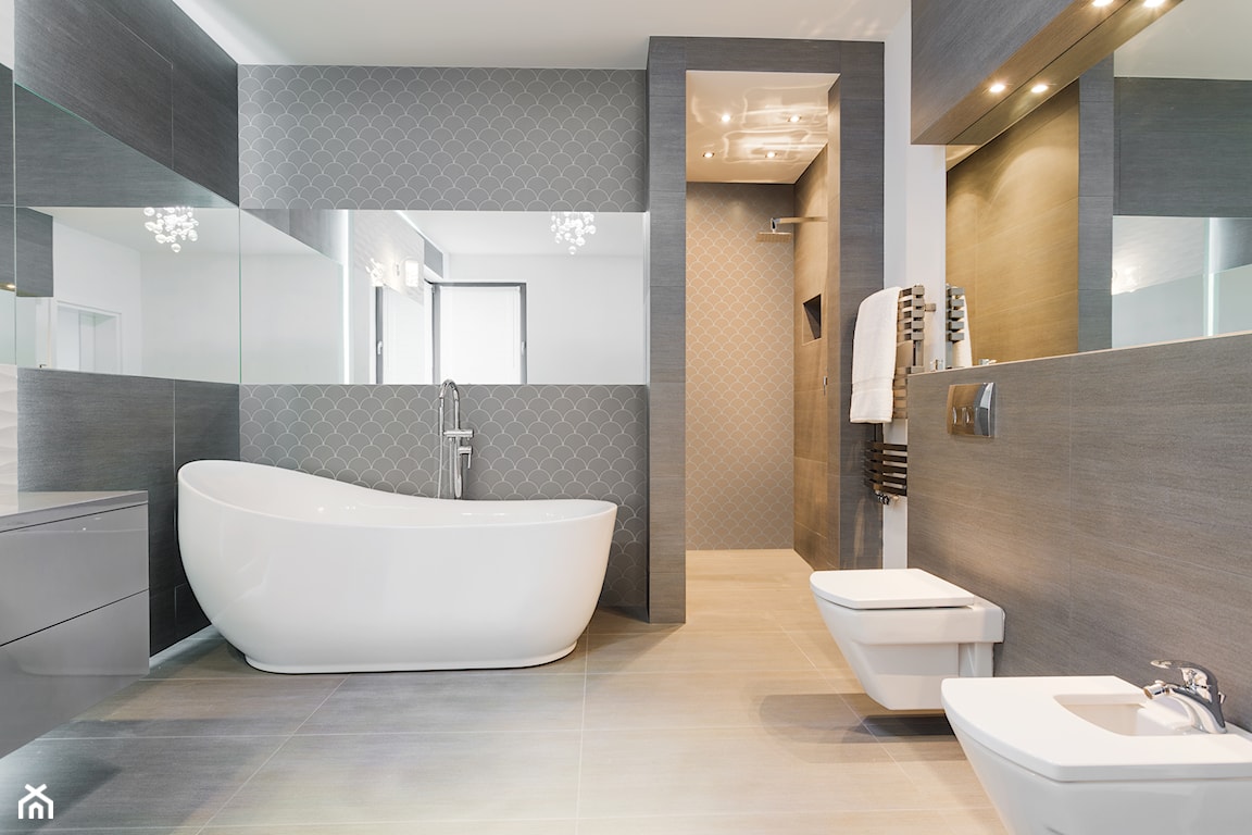 szara mozaika w nowoczesnej łazience