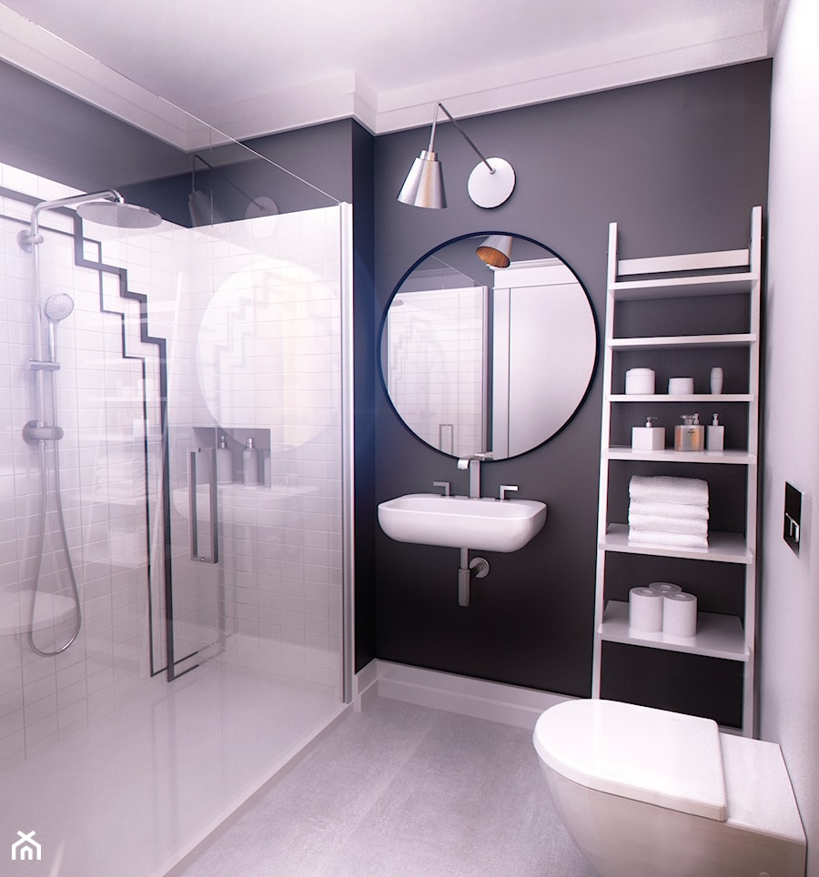 APARTAMENT POKAZOWY - Duża łazienka, styl industrialny - zdjęcie od Just Interiors