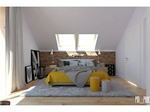 Dom w lesie:) - Średnia biała czerwona sypialnia na poddaszu, styl skandynawski - zdjęcie od P&M_Pracownia