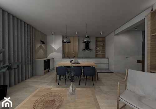 MECHELINKI ANCHORIA - Mały szary salon z kuchnią z jadalnią, styl minimalistyczny - zdjęcie od MOCHO. studio