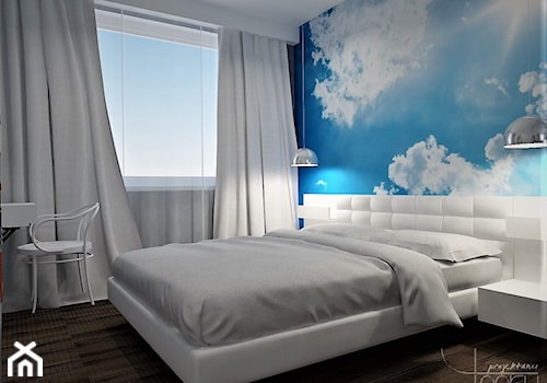 A może morze? - Średnia biała niebieska szara z biurkiem sypialnia, styl nowoczesny - zdjęcie od YOOKU PROJEKTANCI