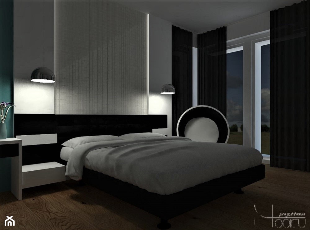 Dom w blasku - Średnia czarna szara sypialnia, styl nowoczesny - zdjęcie od YOOKU PROJEKTANCI - Homebook