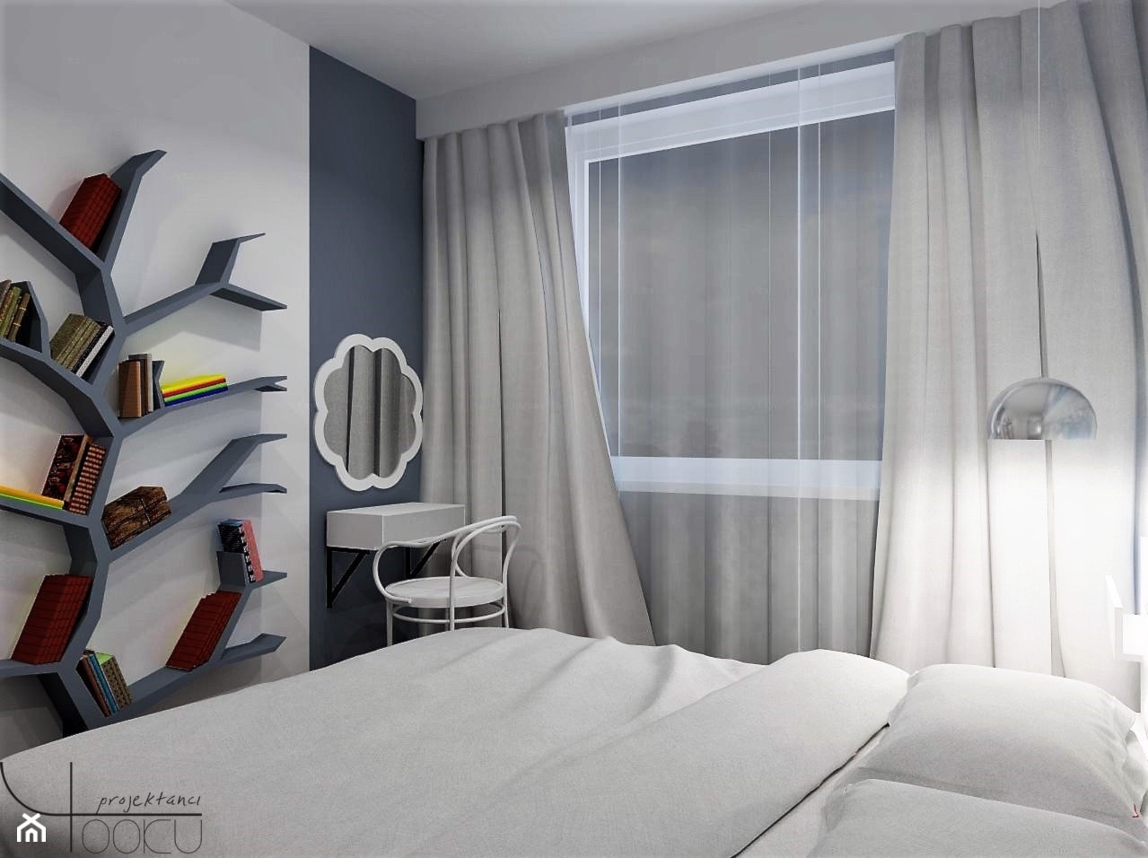 A może morze? - Mała biała czarna sypialnia, styl nowoczesny - zdjęcie od YOOKU PROJEKTANCI - Homebook
