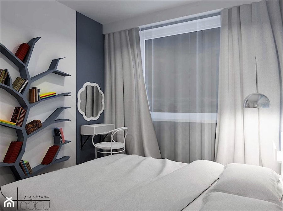 A może morze? - Mała biała czarna sypialnia, styl nowoczesny - zdjęcie od YOOKU PROJEKTANCI