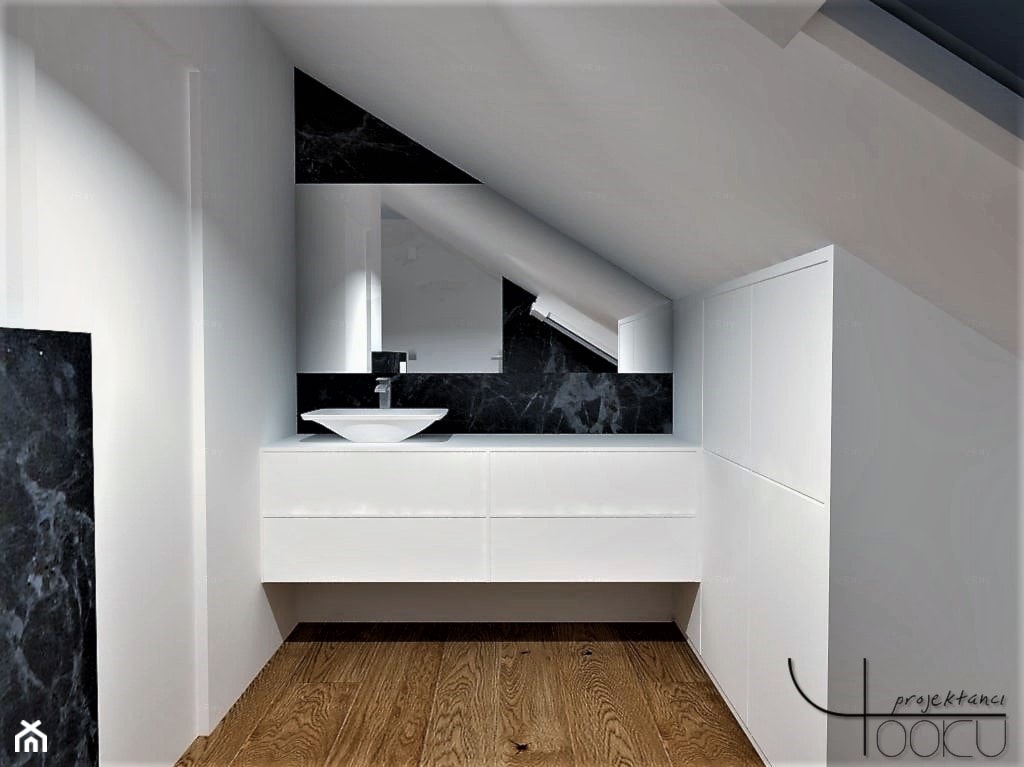 Dom w blasku - Średnia na poddaszu z lustrem łazienka z oknem, styl nowoczesny - zdjęcie od YOOKU PROJEKTANCI - Homebook