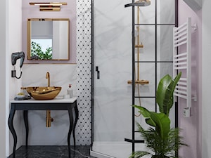 Łazienka numer 1 - Mała z lustrem z marmurową podłogą łazienka z oknem, styl tradycyjny - zdjęcie od YOOKU PROJEKTANCI