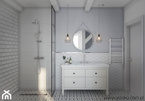 Łazienka numer 3 - Średnia z lustrem łazienka z oknem, styl skandynawski - zdjęcie od YOOKU PROJEKTANCI