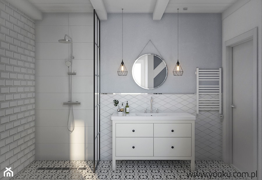 Łazienka numer 3 - Średnia z lustrem łazienka z oknem, styl skandynawski - zdjęcie od YOOKU PROJEKTANCI