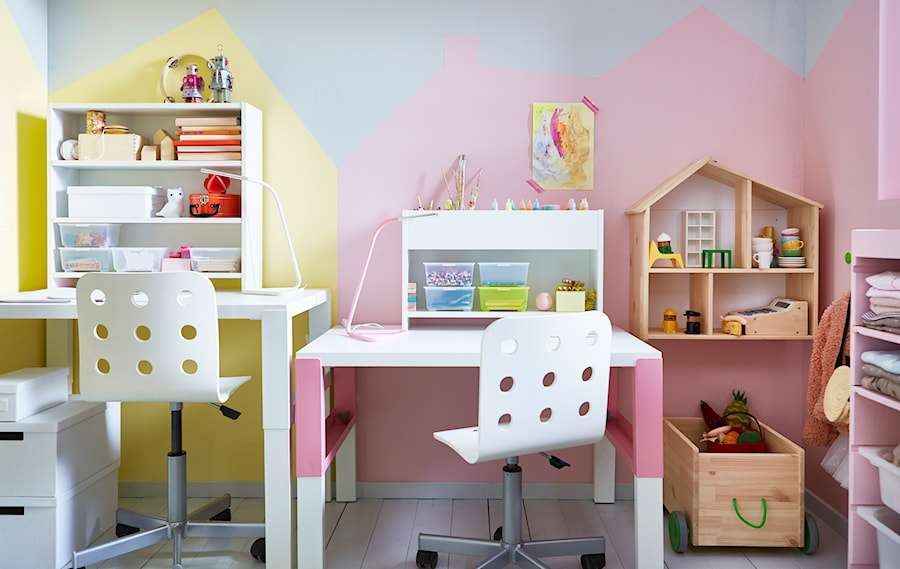 Pokój dziecka IKEA - Mały różowy szary żółty pokój dziecka dla dziecka dla nastolatka dla chłopca dla dziewczynki dla rodzeństwa - zdjęcie od IKEA