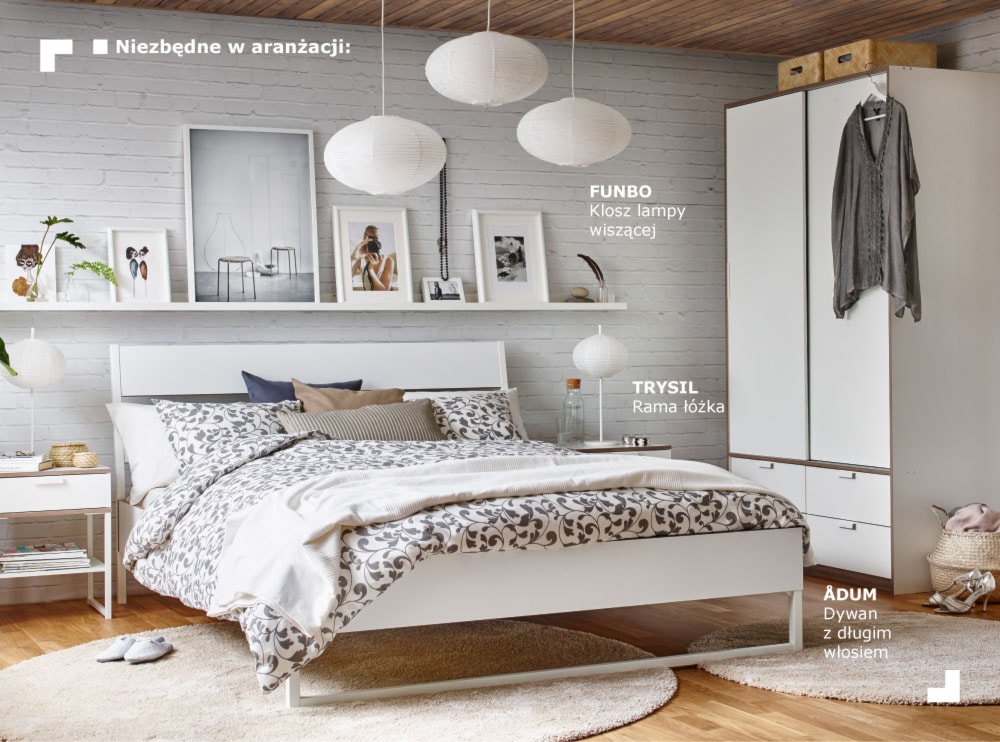 biała sypialnia w stylu nowoczesnym elementy industrialne